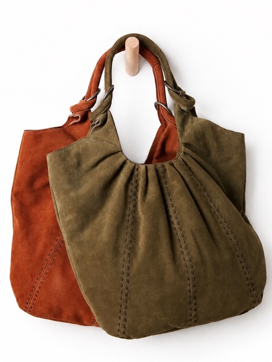 Free People Handbags - Free People Cognac Suede Leather Tote Bag NWT Scrunch Shoulder Hobo
